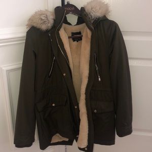 Olive green Zara fur lined coat